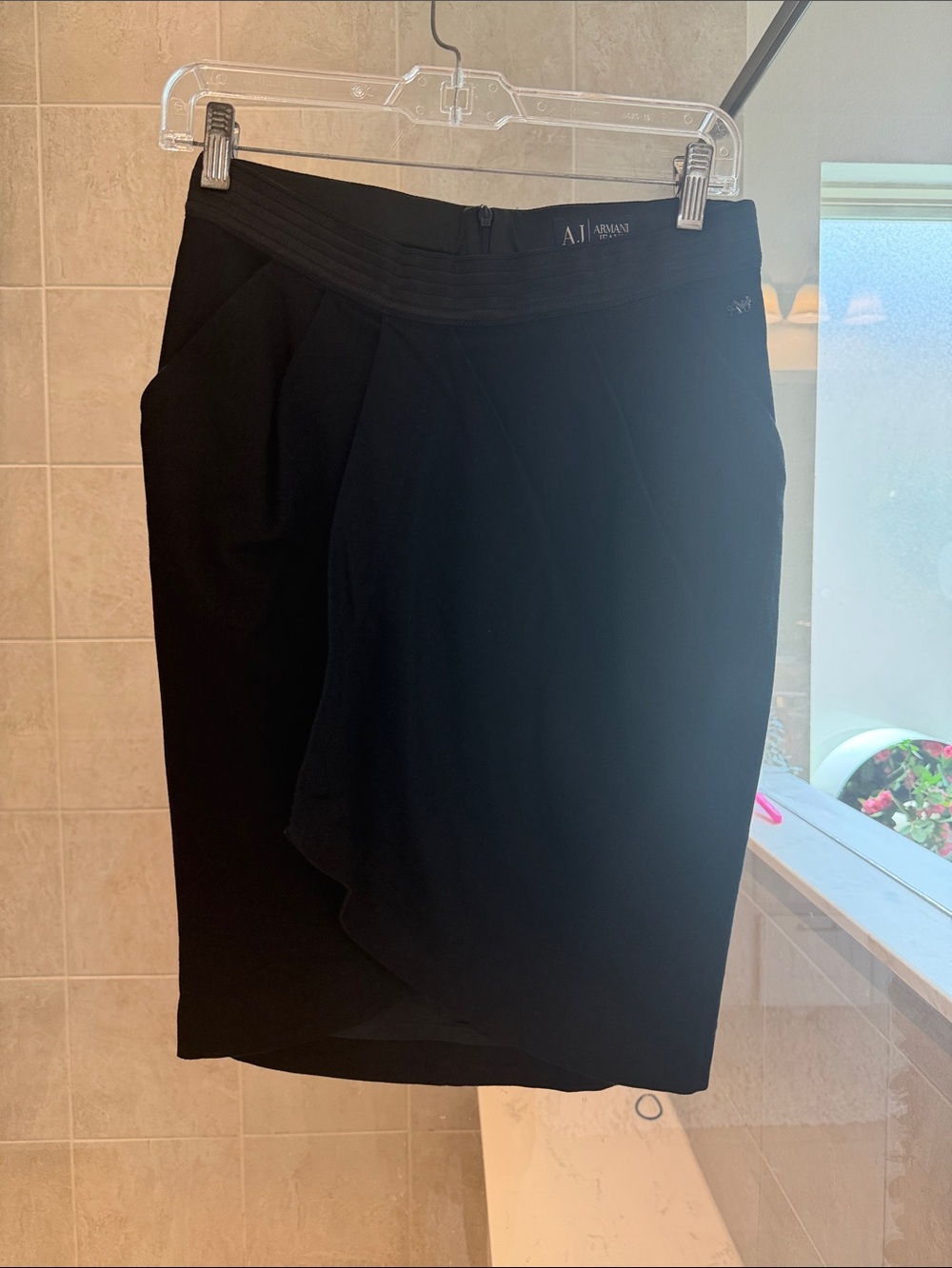 A/X Armani Exchange Black Asymmetrical Pencil Skirt with Wrap Detail